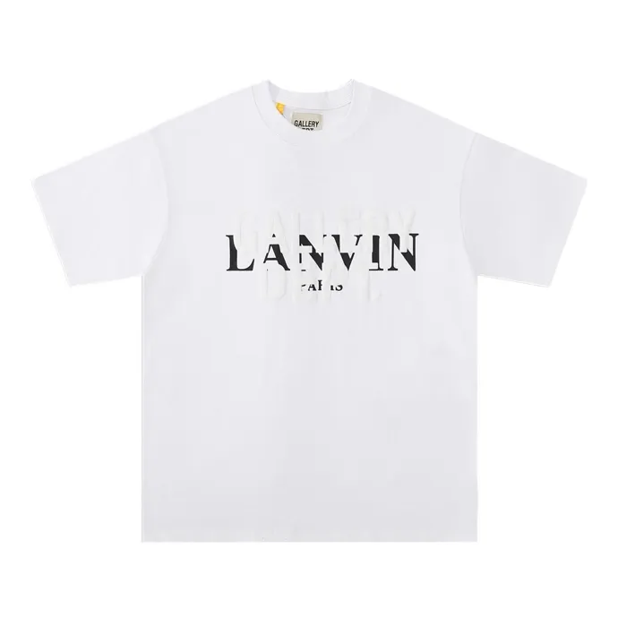 Style number: 608 P110 Fabric: 260g double yarn Meichao Gallery Dept co-branded Lanvin 2025 spring and summer new logo round neck T-shirt high street men and women same style loose classic G short sleeves Color: black white Size: S M L XL
